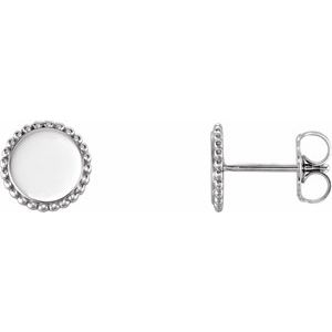 14K White Gold Engravable Beaded Earrings