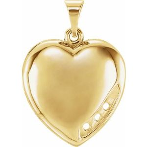 10K Yellow Gold 3-Stone Engravable Family Heart Pendant Mounting