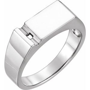 18K White Gold 1-Stone Engravable Family Signet Ring Mounting