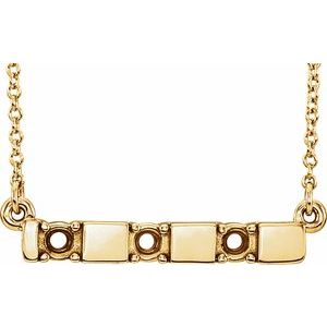 14K Yellow Gold 3-Stone Family Engravable Bar 16-18" Necklace Mounting