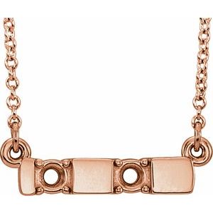 14K Rose Gold 2-Stone Family Engravable Bar 16-18" Necklace Mounting