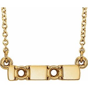 14K Yellow Gold 2-Stone Family Engravable Bar 16-18" Necklace Mounting