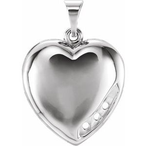 14K White Gold 3-Stone Engravable Family Heart Pendant Mounting