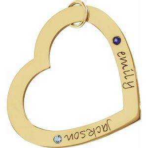 14K Yellow Gold 2-Stone Posh Mommy�� Large Engravable Heart Loop Pendant Mounting