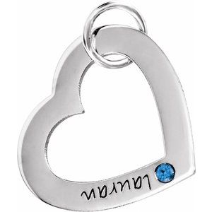 14K White Gold 1-Stone Posh Mommy�� Small Engravable Heart Loop Charm/Pendant Mounting