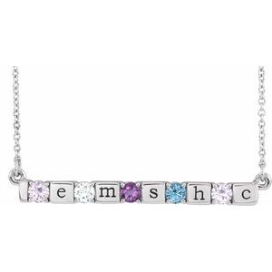 14K White Gold 5-Stone Family Engravable Bar 16-18" Necklace Mounting