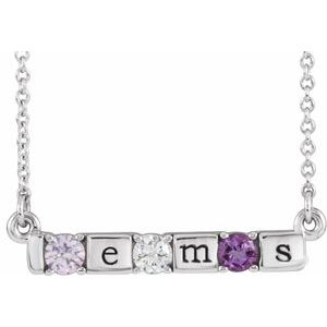 14K White Gold 3-Stone Family Engravable Bar 16-18" Necklace Mounting