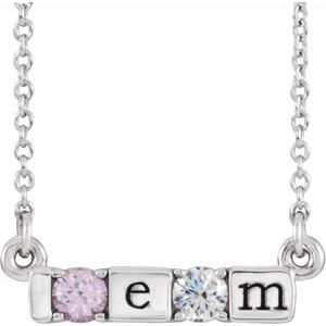 14K White Gold 2-Stone Family Engravable Bar 16-18" Necklace Mounting