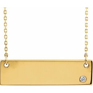 14K Yellow Gold .03 CT Natural Diamond Engravable Bar 17" Necklace