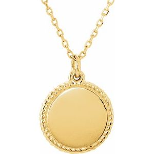 14K Yellow Gold Engravable Round 16-18" Rope Necklace