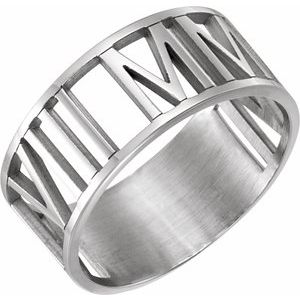 14K Rose Gold-Plated Sterling Silver Pierced Roman Numeral Date Ring