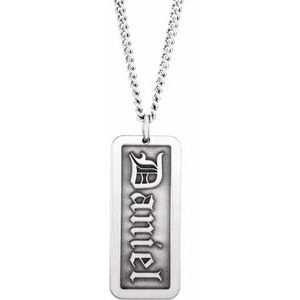 Rhodium-Plated Sterling Silver Monogram Dog Tag 20" Necklace
