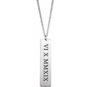 Rhodium-Plated Sterling Silver Roman Numeral Date Dog Tag 20" Necklace
