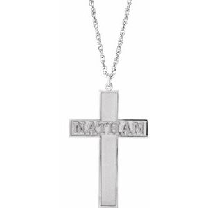14K White Gold Personalized Block Single Name Cross 18" Necklace