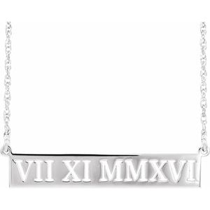 Rhodium-Plated Sterling Silver Pierced Roman Numeral Date 18" Necklace