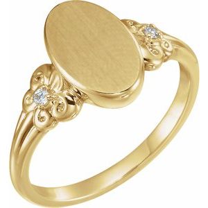 .03 CTW Diamond 12x8 mm Oval Fleur-de-lis Signet Ring
