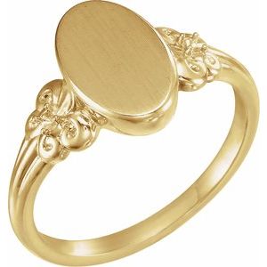 1.5 mm Round 12x8 mm Oval Fleur-de-lis Signet Ring