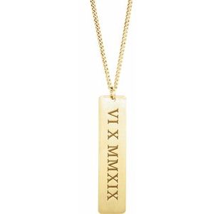 Roman Numeral Date Dog Tag 20" Necklace