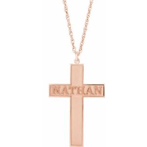 14K Rose Gold Personalized Block Single Name Cross 18" Necklace