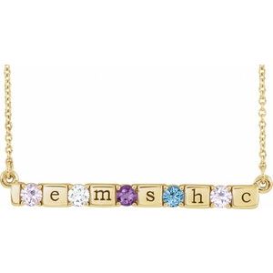 14K Yellow Gold 5-Stone Family Engravable Bar 16-18" Necklace Mounting