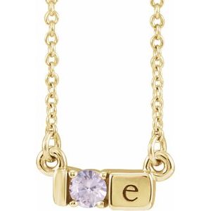 14K Yellow Gold 1-Stone Family Engravable Bar 16-18" Necklace Mounting