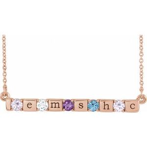 14K Rose Gold 5-Stone Family Engravable Bar 16-18" Necklace Mounting