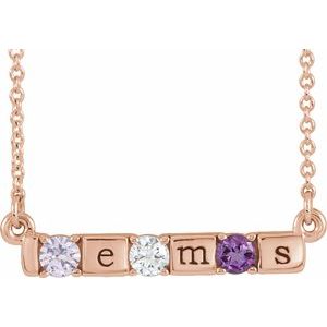 14K Rose Gold 3-Stone Family Engravable Bar 16-18" Necklace Mounting