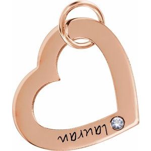 14K Rose Gold 1-Stone Posh Mommy�� Small Engravable Heart Loop Charm/Pendant Mounting