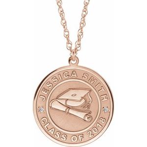 14K Rose Gold .01 CTW Natural Diamond Engravable Graduation 18" Necklace