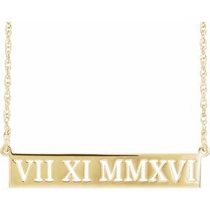 10K Yellow Gold Pierced Roman Numeral Date 18" Necklace