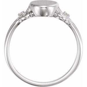 Platinum .03 CTW Diamond 12x8 mm Oval Fleur-de-lis Signet Ring
