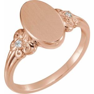 .03 CTW Diamond 12x8 mm Oval Fleur-de-lis Signet Ring