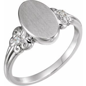 Sterling Silver .03 CTW Diamond 12x8 mm Oval Fleur-de-lis Signet Ring