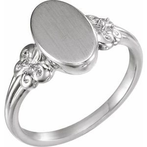 Sterling Silver 1.5 mm Round  12x8 mm Oval Fleur-de-lis Signet Ring