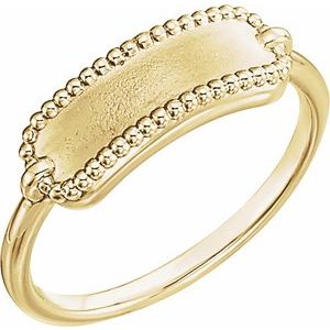 14K Yellow Gold 15x6 mm Rectangle Beaded Signet Ring