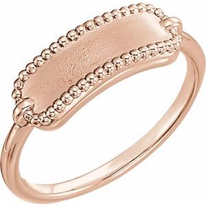 14K Rose Gold 15x6 mm Rectangle Beaded Signet Ring