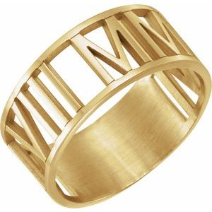 10K Yellow Gold Pierced Roman Numeral Date Ring