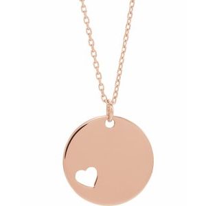 14K Rose Gold Engravable Pierced Heart Disc 16-18" Necklace