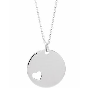 Engravable Pierced Heart Disc 16-18" Necklace