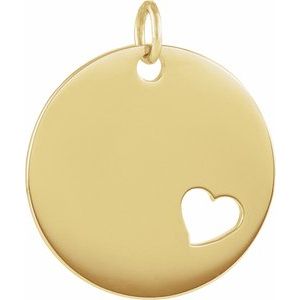 14K Yellow Gold Engravable Pierced Heart Disc Pendant