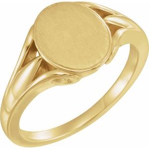 14K Yellow Gold 12x10 mm Oval Signet Ring