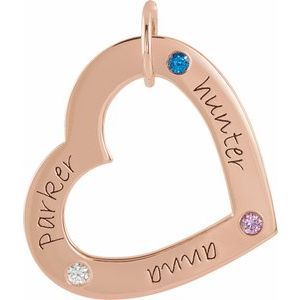 14K Rose Gold 3-Stone Posh Mommy�� Medium Engravable Heart Loop Pendant Mounting