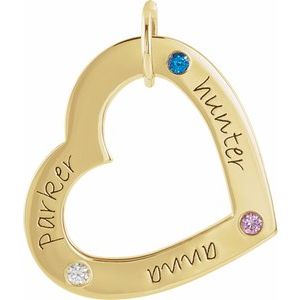 14K Yellow Gold 3-Stone Posh Mommy�� Medium Engravable Heart Loop Pendant Mounting