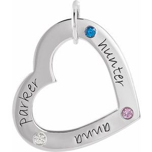 Sterling Silver 3-Stone Posh Mommy�� Medium Engravable Heart Loop Pendant Mounting