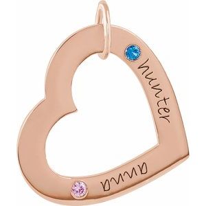 14K Rose Gold 2-Stone Posh Mommy�� Medium Engravable Heart Loop Pendant Mounting