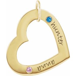 14K Yellow Gold 2-Stone Posh Mommy�� Medium Engravable Heart Loop Pendant Mounting