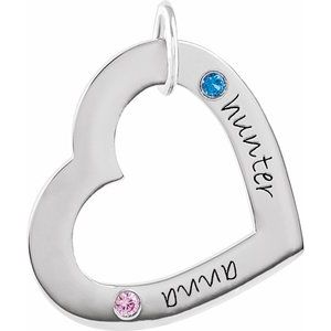 Sterling Silver 2-Stone Posh Mommy�� Medium Engravable Heart Loop Pendant Mounting