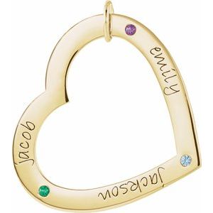 14K Yellow Gold 3-Stone Posh Mommy�� Large Engravable Heart Loop Pendant Mounting