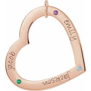 14K Rose Gold 3-Stone Posh Mommy�� Large Engravable Heart Loop Pendant Mounting