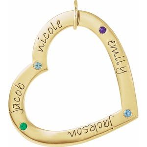 14K Yellow Gold 4-Stone Posh Mommy�� Large Engravable Heart Loop Pendant Mounting